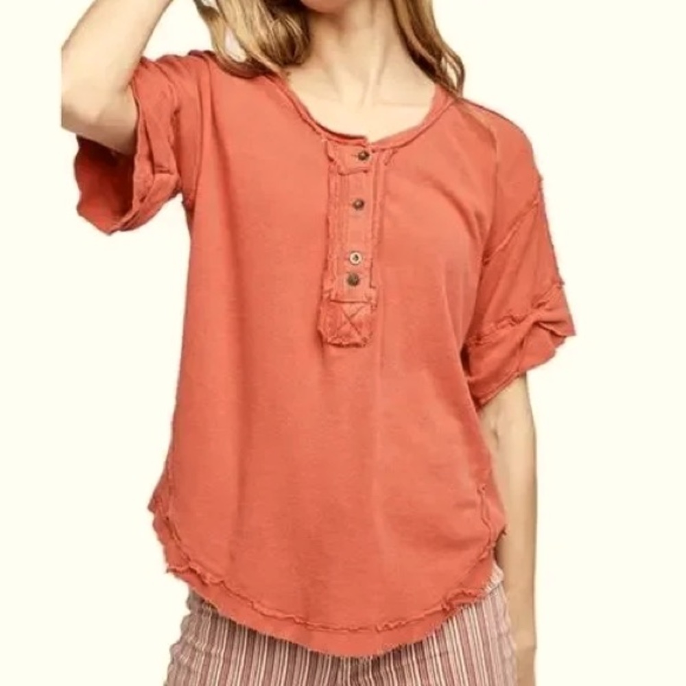 Free People Orange Short Sleeve Tee